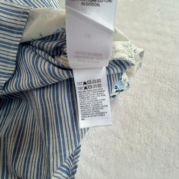 Laura Ashley X Lucky Brand Striped Floral Patchwork Button-Up Shirt Large Blue - Picture 5 of 8